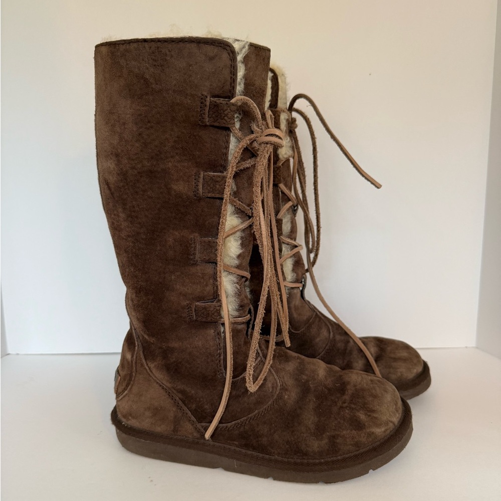 UGG Whitley Tall Lace-Up Brown Suede Women's Boots - size 6